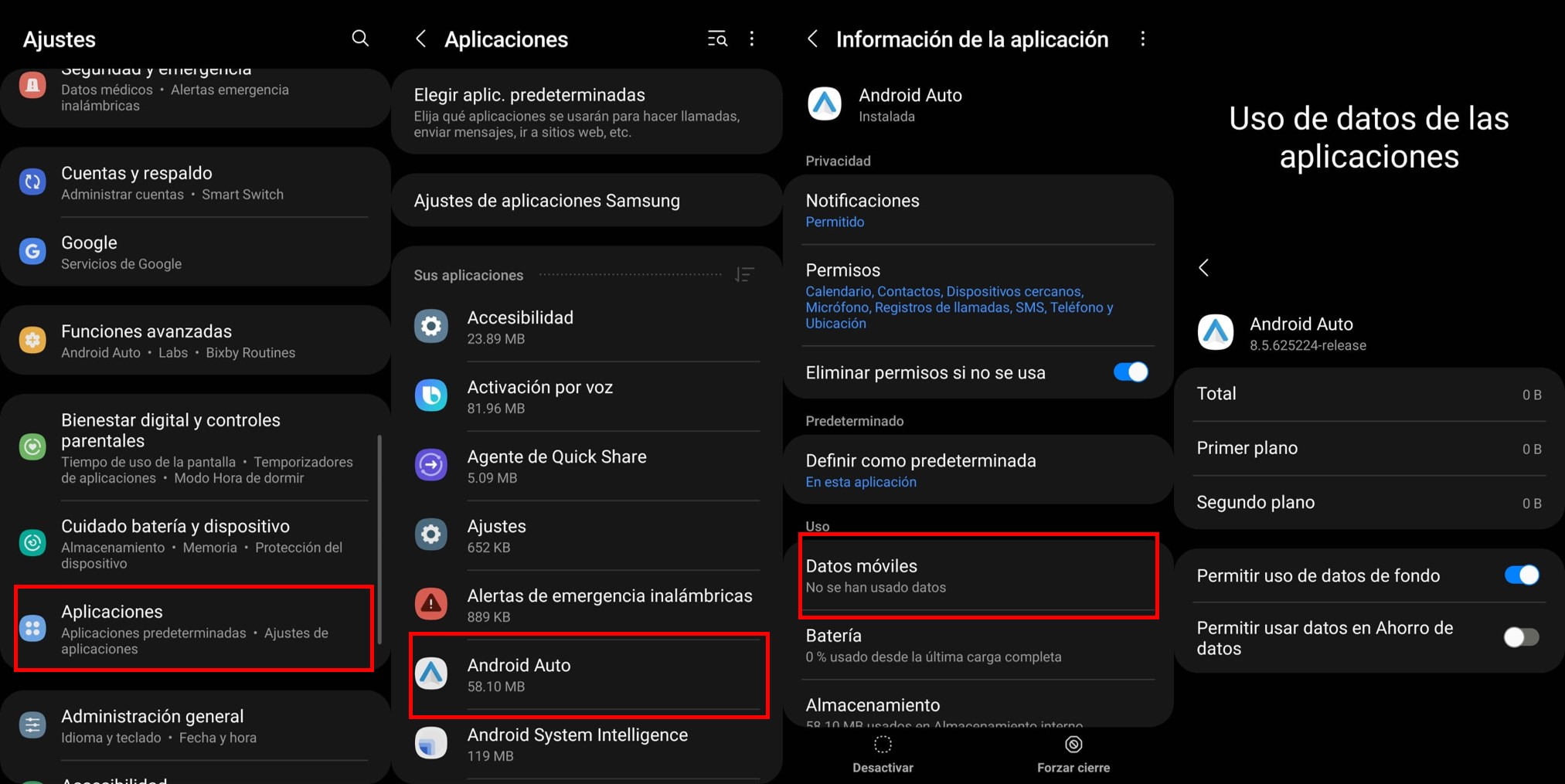 Ajustar el uso de datos en segundo plano de una aplicación. (Captura)