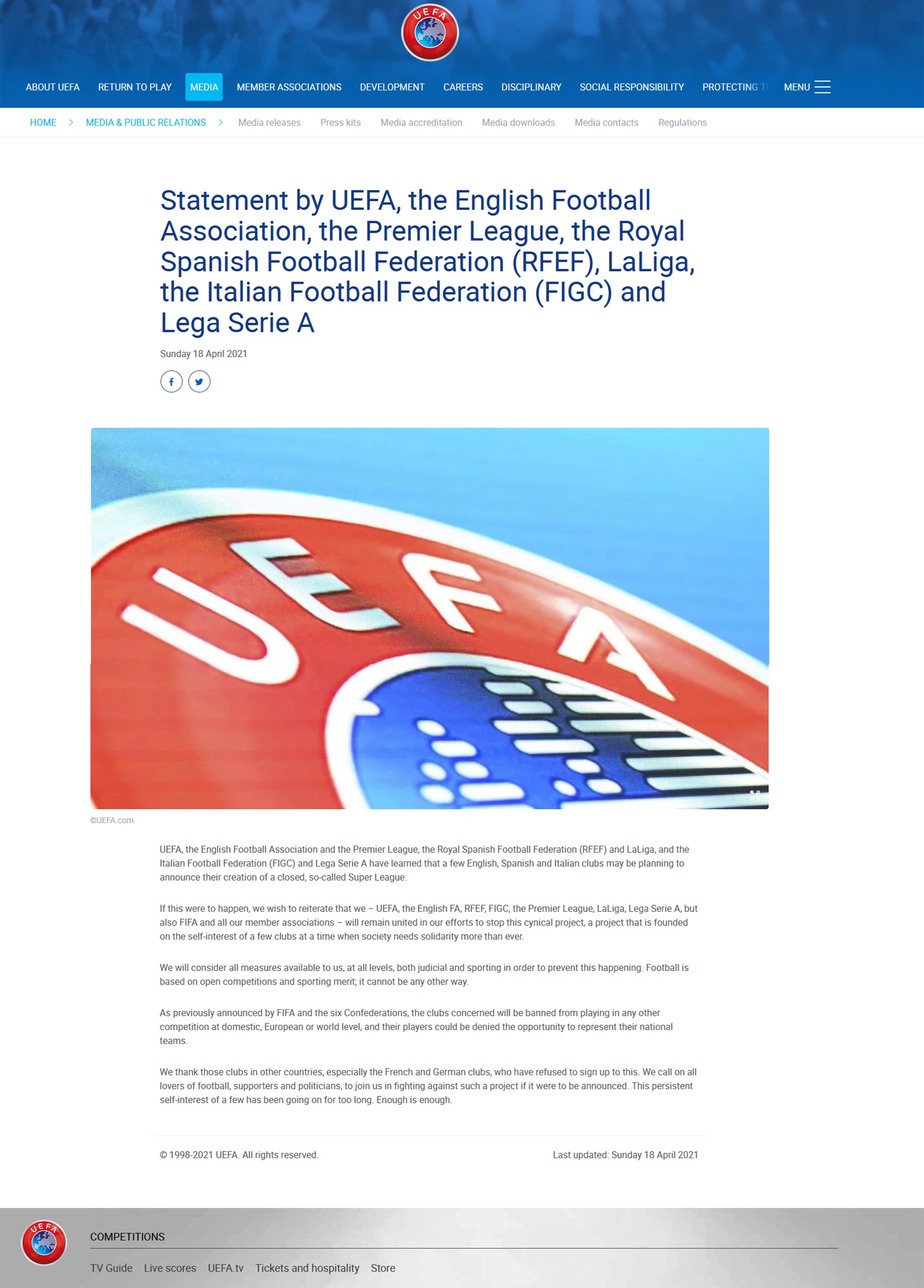 El comunicado de la UEFA 