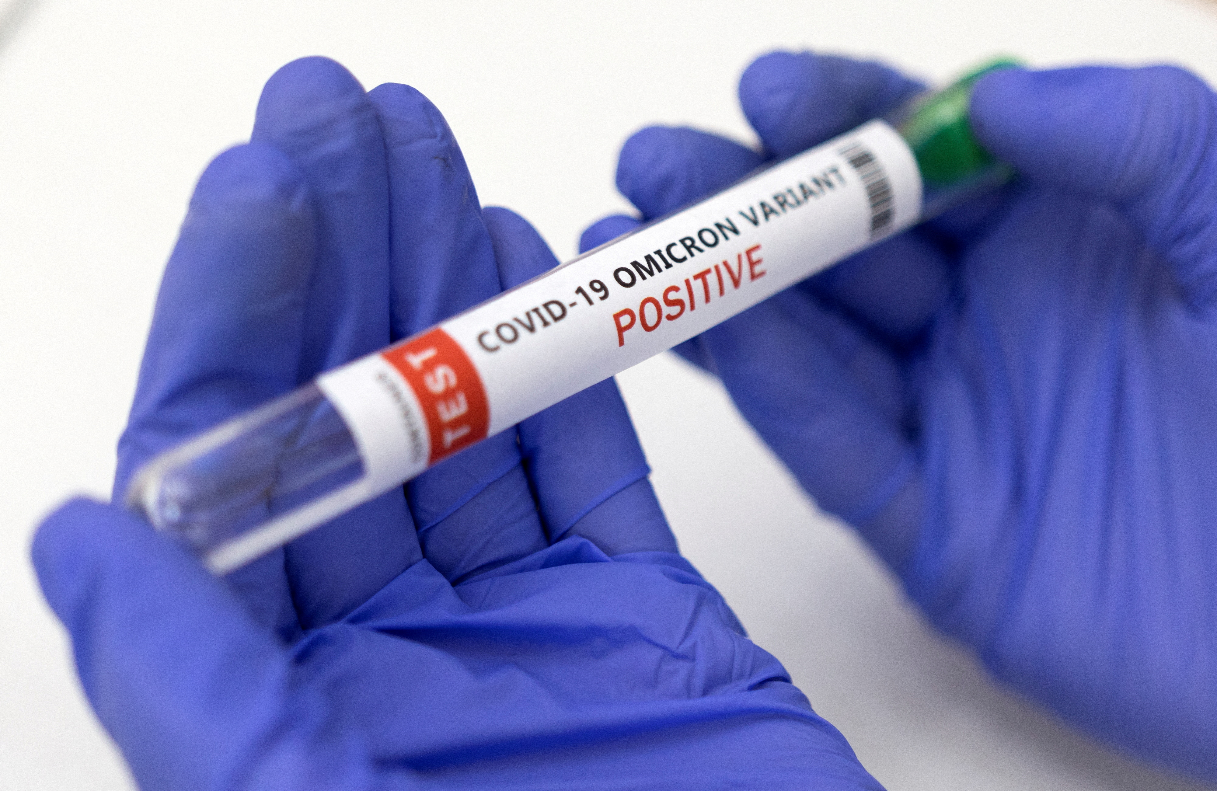 FILE PHOTO: Test tube labelled "COVID-19 Omicron variant test positive" is seen in this illustration picture taken January 15, 2022. REUTERS/Dado Ruvic/Illustration/File Photo