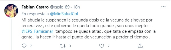 Denuncian retrasos en la aplicación de las segundas dosis de Sinovac. Foto: Twitter Fabián Castro.