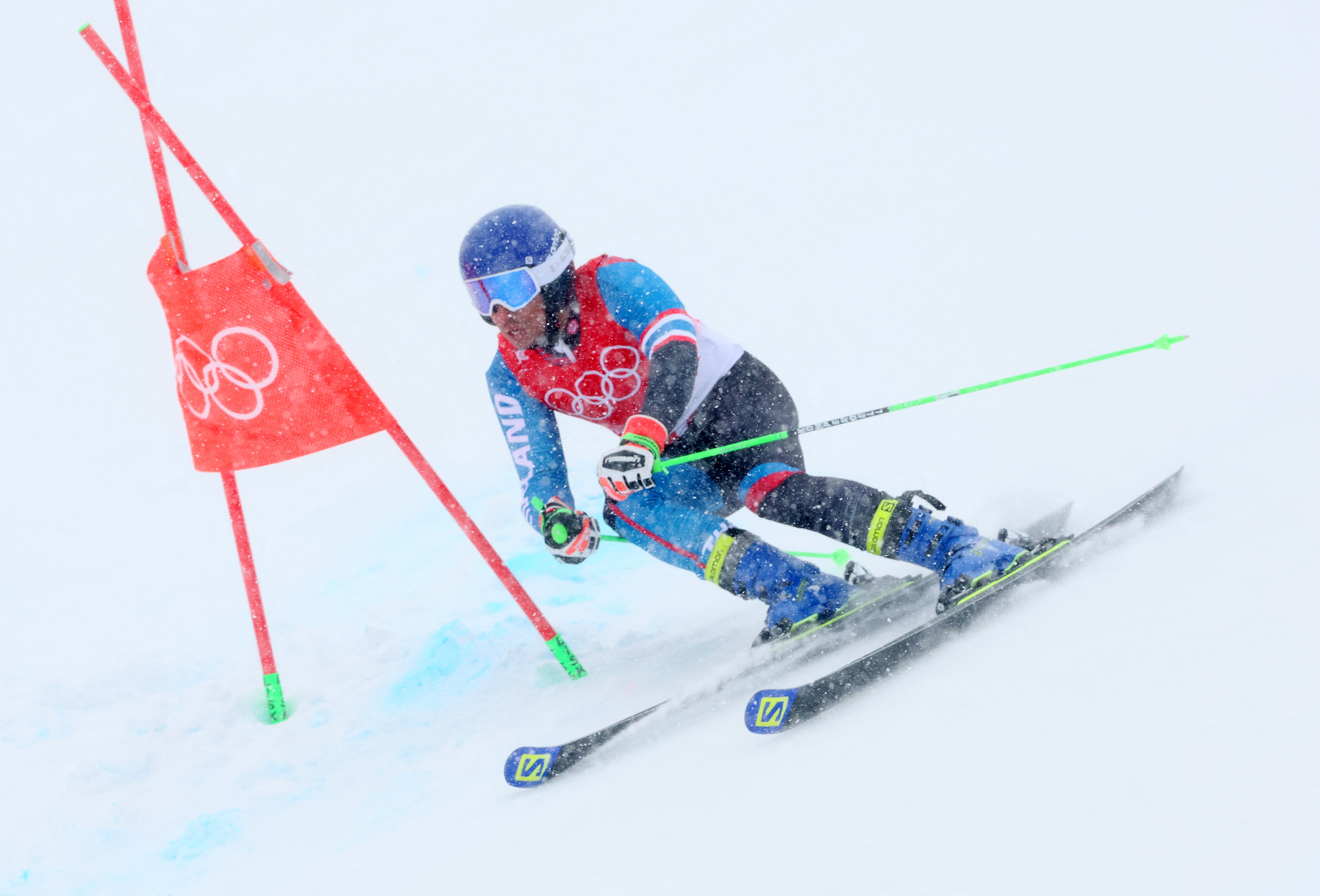 Nicola Zanon of Thailand in action. 2022 Beijing Olympics - Alpine Skiing - Men's Giant Slalom Run 1 - National Alpine Skiing Centre, Yanqing district, Beijing, China - February 13, 2022. REUTERS/Denis Balibouse
