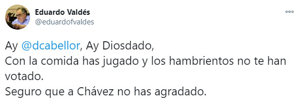 Eduardo Valdés le respondió a Diosdado Cabello tras las críticas a Alberto Fernández: “Con la comida has jugado y los hambrientos no te han votado” 3 infobae-image