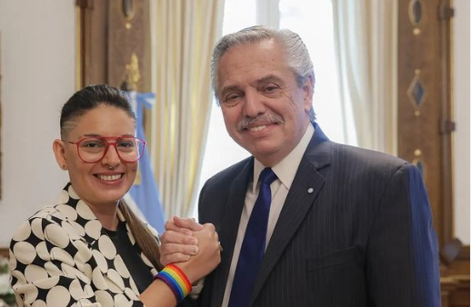 El presidente Alberto Fernández y Ayelén Mazzina, Ministra de las Mujeres, Género y Diversidad