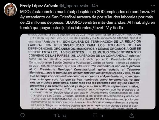 Este fue el último tuit de López Arévalo (Foto: Twitter)