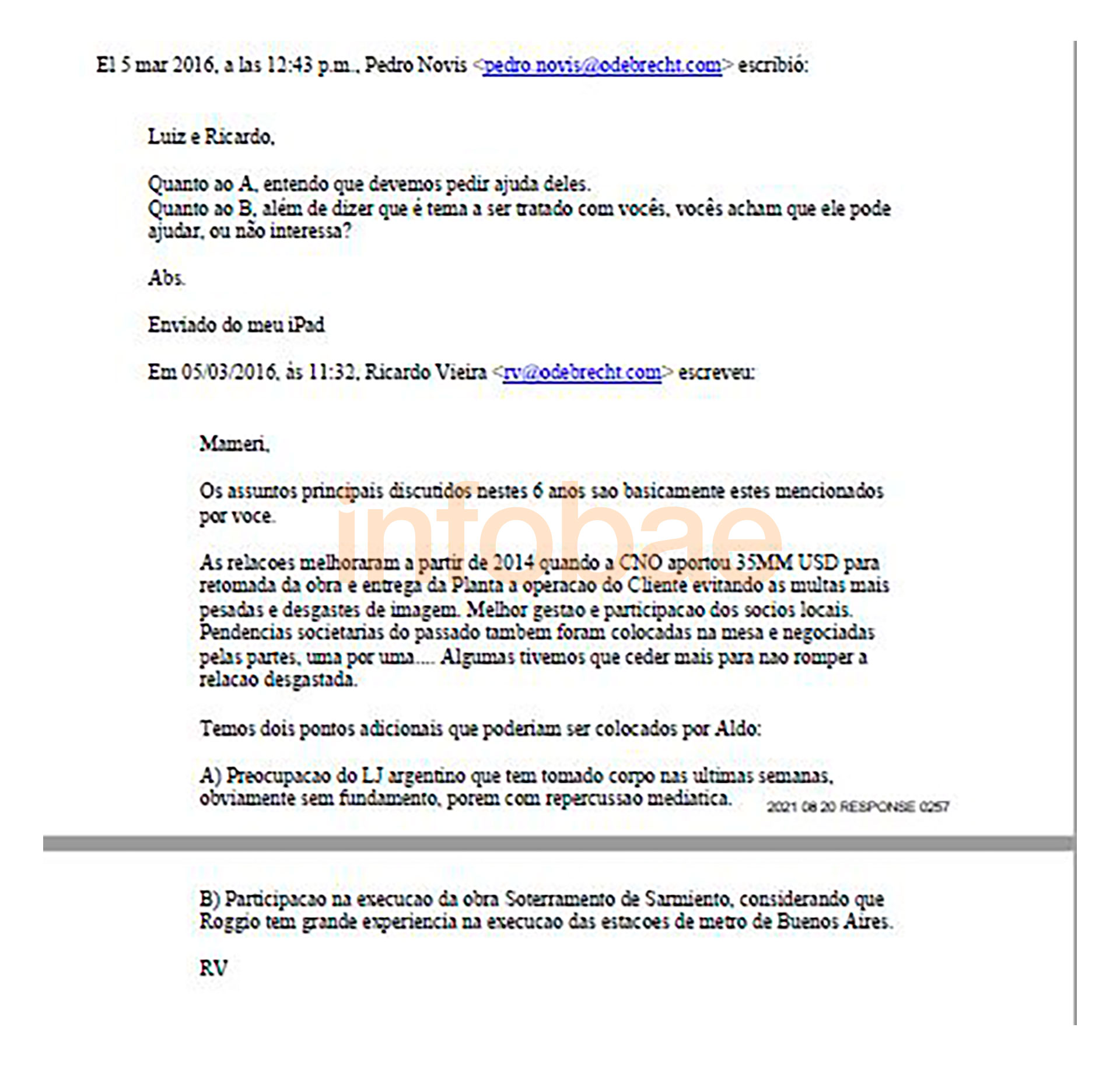 El correo en el cual Ricardo Vieira pide conocer a Aldo Roggio