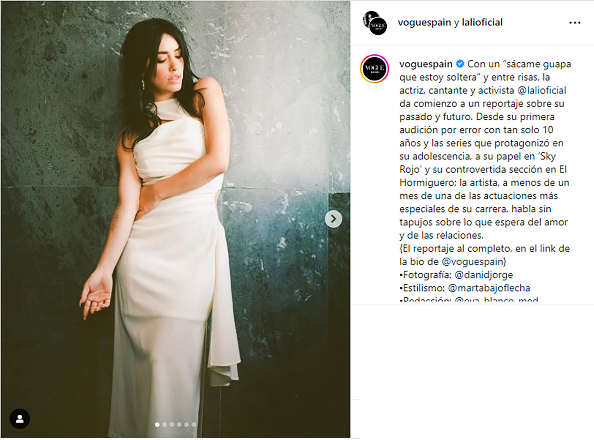 El posteo conjunto de Vogue y Lali (Instagram)
