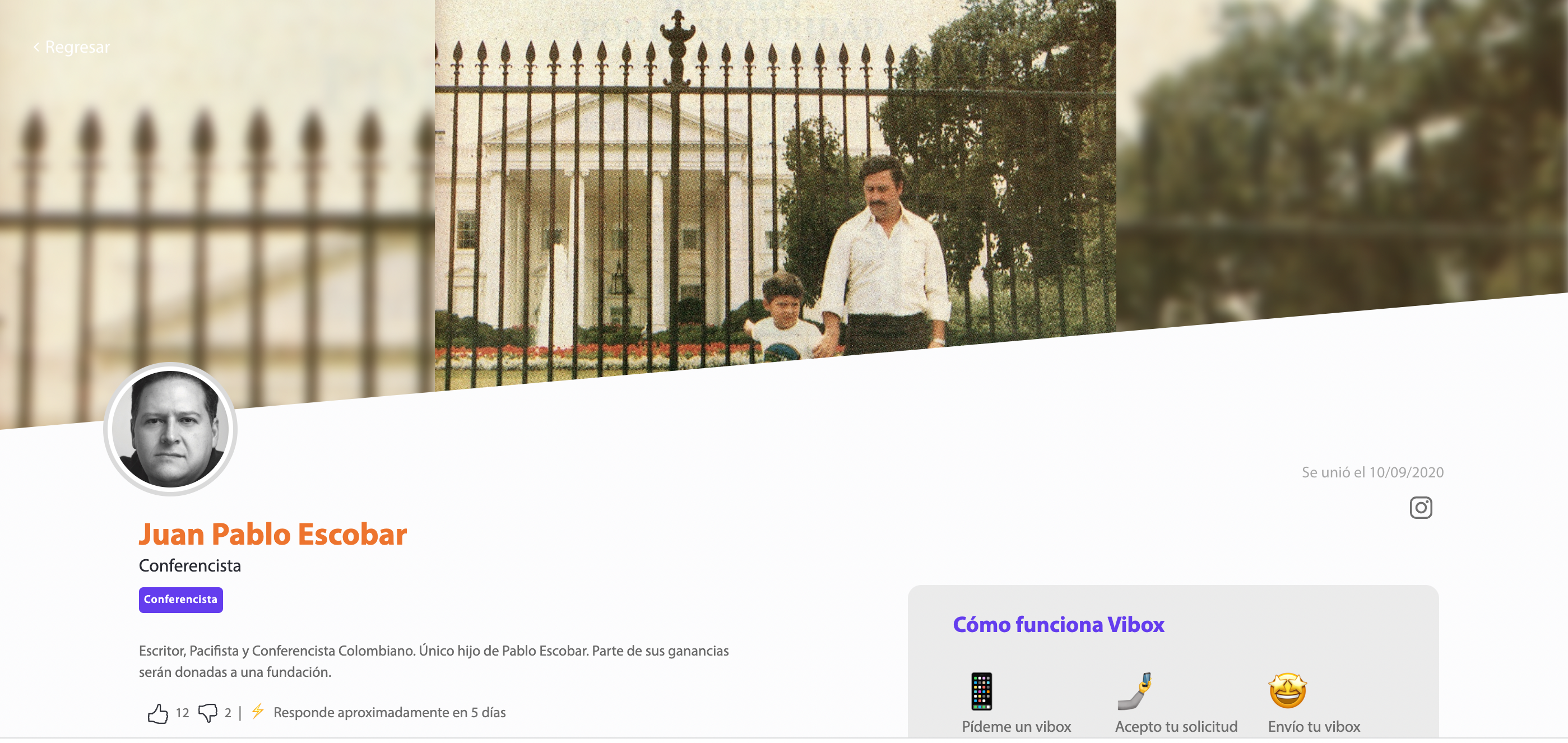 El perfil de Vibox de Juan Pablo Escobar.