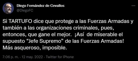 El Jefe Diego se sumó a la críticas del bloque opositor por los comentarios de López Obrador sobre la protección a integrantes de la delincuencia organizada (Foto: Twitter@DiegoFC)