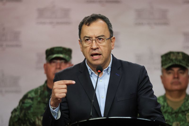 Colombian Interior Minister Alfonso Prada speaks at a news conference on the suspension of the bilateral ceasefire with the National Liberation Army (ELN) guerrillas in Bogota, Colonbia, January 4, 2023. REUTERS/Luisa Gonzalez