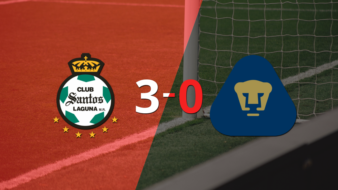 Santos Laguna goleó 3-0 a Pumas UNAM con doblete de Diego Medina