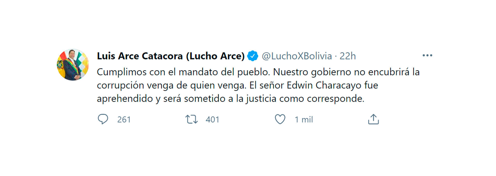 Luis Arce's tweet