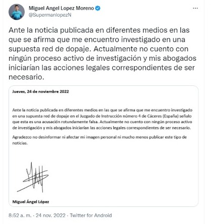 Comunicado de Miguel Ángel López