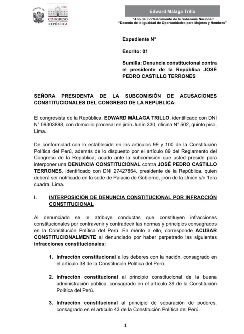 Denuncia constitucional.