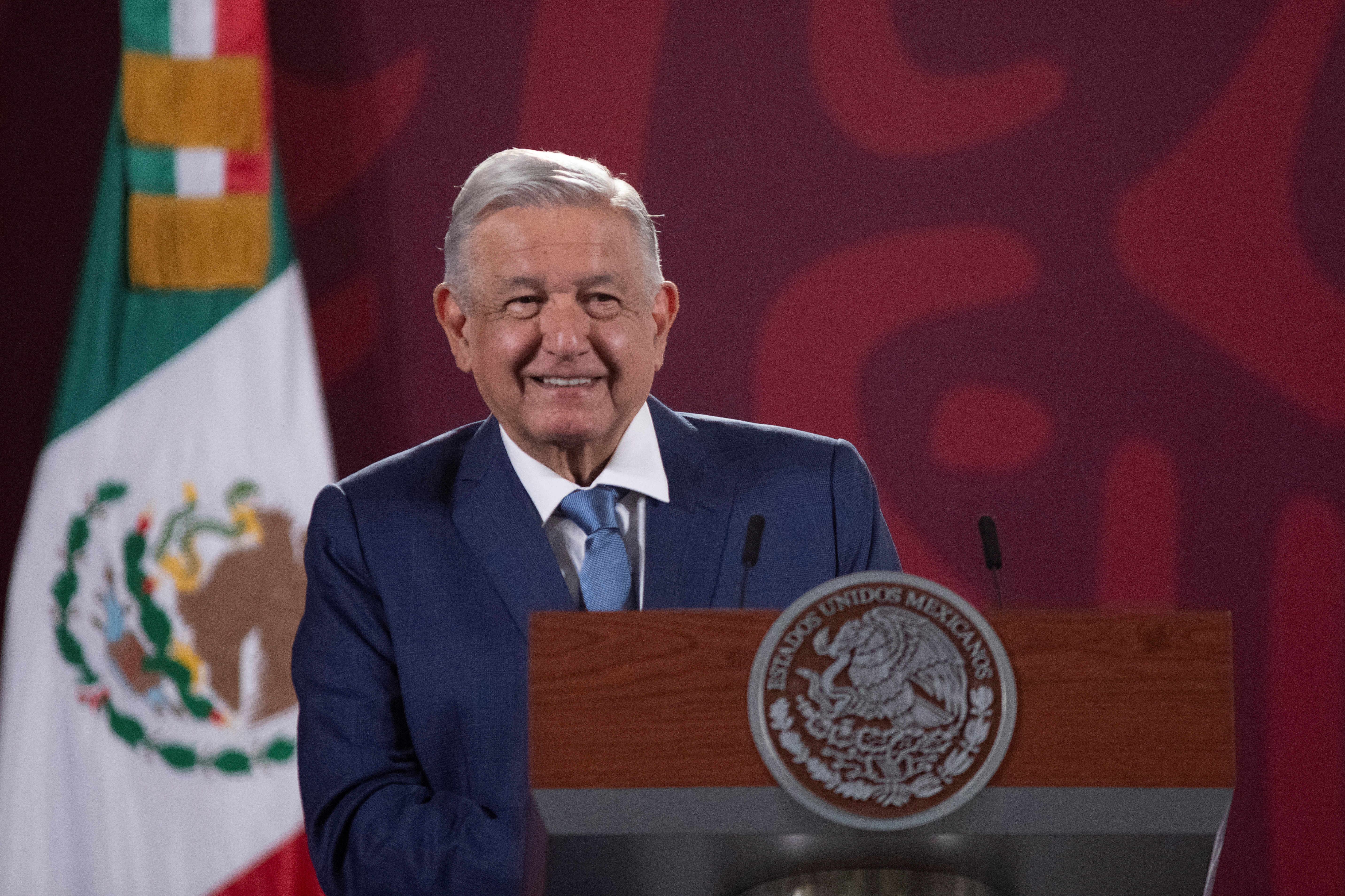 Mexico's President Andres Manuel Lopez Obrador speaks during a news conference about that he has been in touch with the leaders of Bolivia, Argentina and Chile to create a lithium association, at the National Palace in Mexico City, Mexico May 3, 2022. Mexico's Presidency/Handout via REUTERS ATTENTION EDITORS - THIS IMAGE WAS PROVIDED BY A THIRD PARTY. NO RESALES. NO ARCHIVES