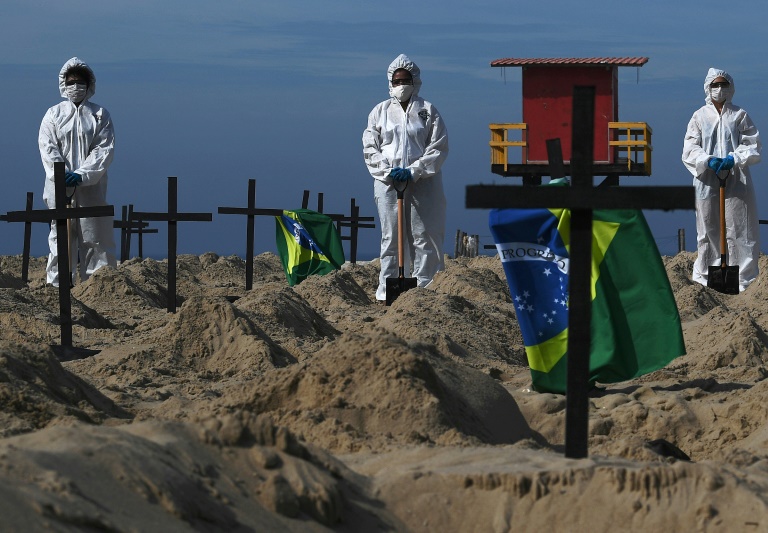 La Nación / Cavan tumbas en playa de Copacabana para honrar a los muertos de COVID-19 en Brasil