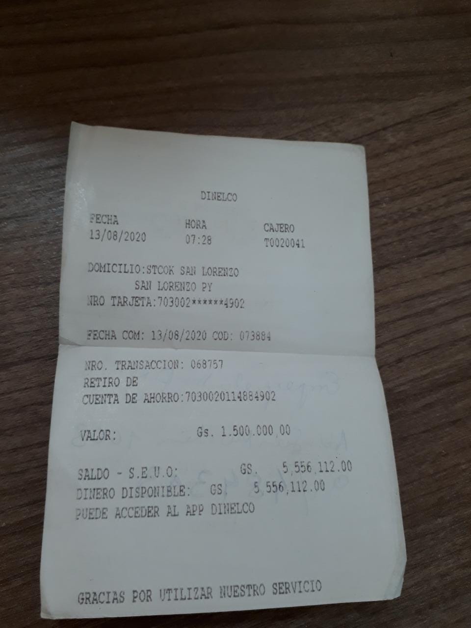 Ticket expedido por el cajero. Foto: Gentileza.
