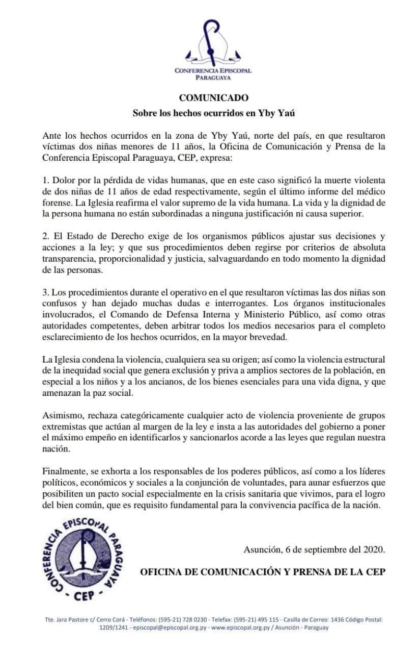 Comunicado emitido por la Conferencia Episcopal Paraguaya. Foto: Gentileza.