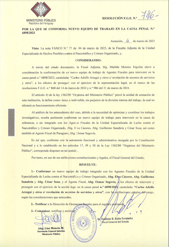 Designación de fiscales del 4 de marzo.