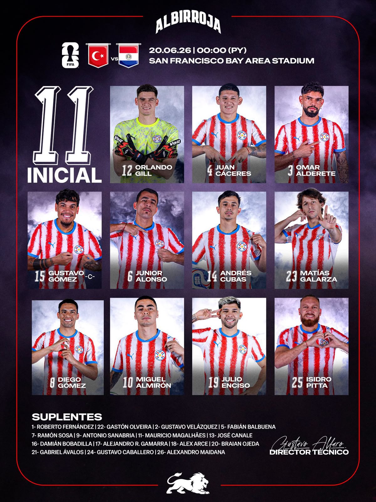 Equipo titular de Paraguay. Foto: Albirroja