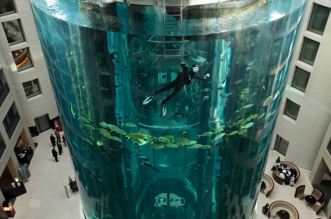 Así de imponente era el acuario del hotel en Berlín. (Foto: LN Argentina)