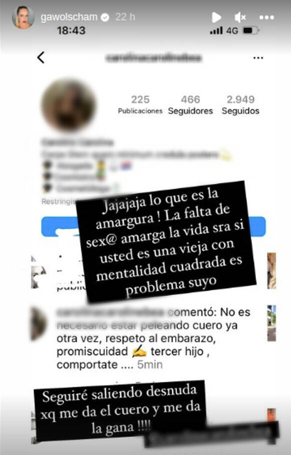 Gabi y su callada de boca a la cibernauta que la criticó. (@gawolscham)