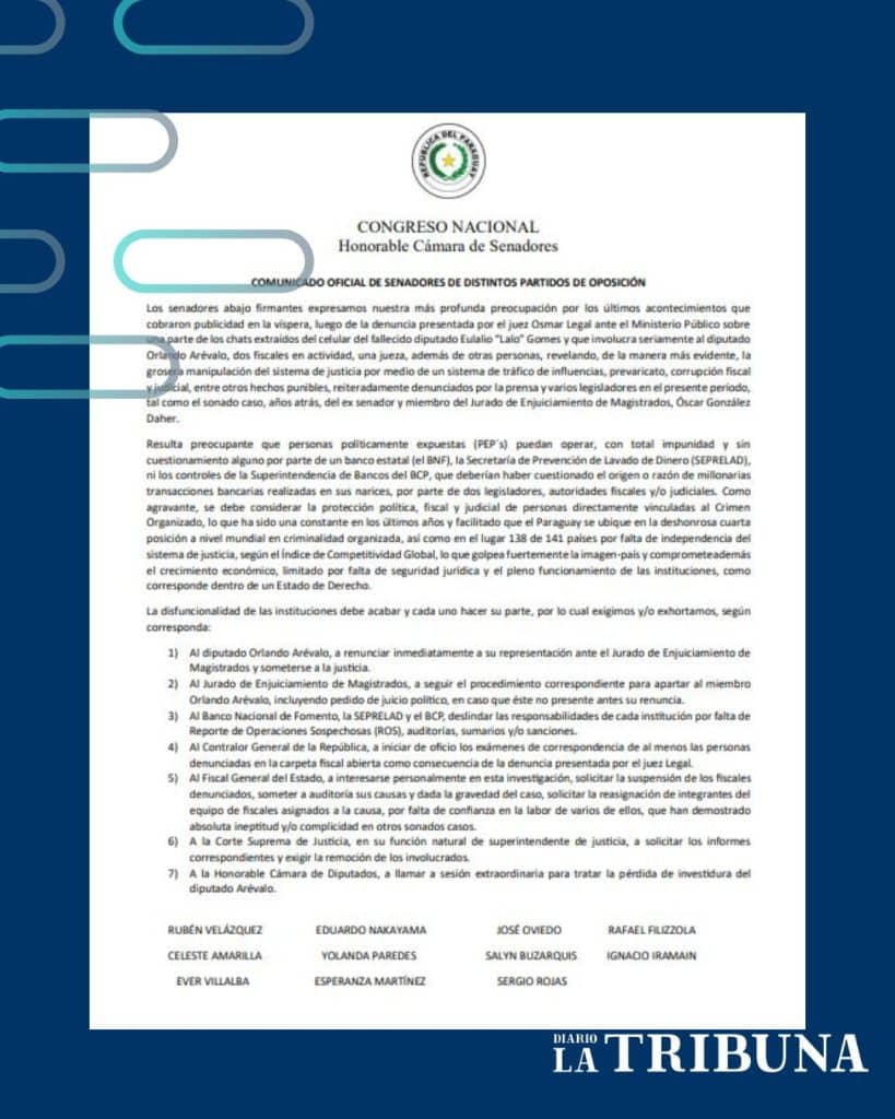 Comunicado emitido por la Oposición.