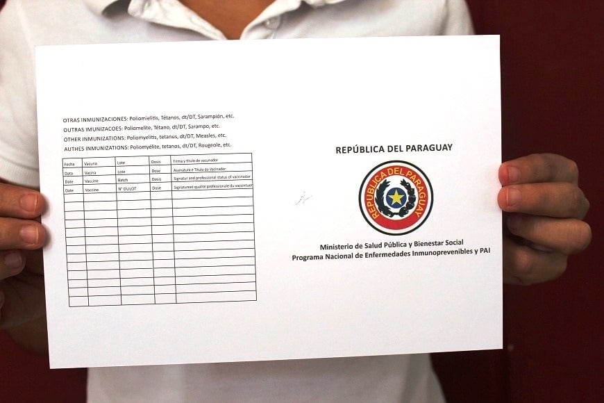 Carnet físico sanitario para viajes internacionales.