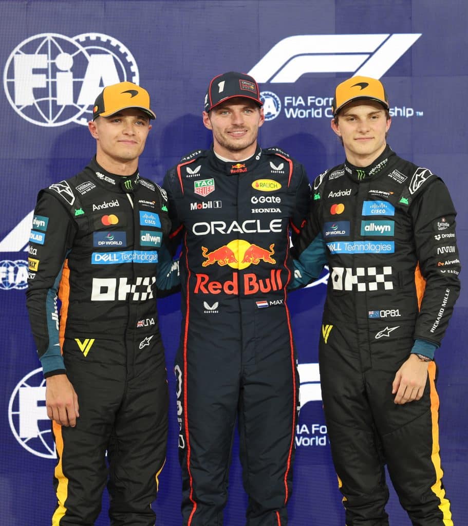 Norris, Verstappen y Piastri (de izquierda a derecha) definirán entre ellos al próximo campeón de la Fórmula 1.