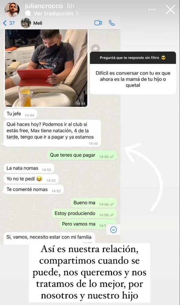 La prueba que publicó Julián demostrando cómo se llevan bien con Meli, como ex. @juliancrocco