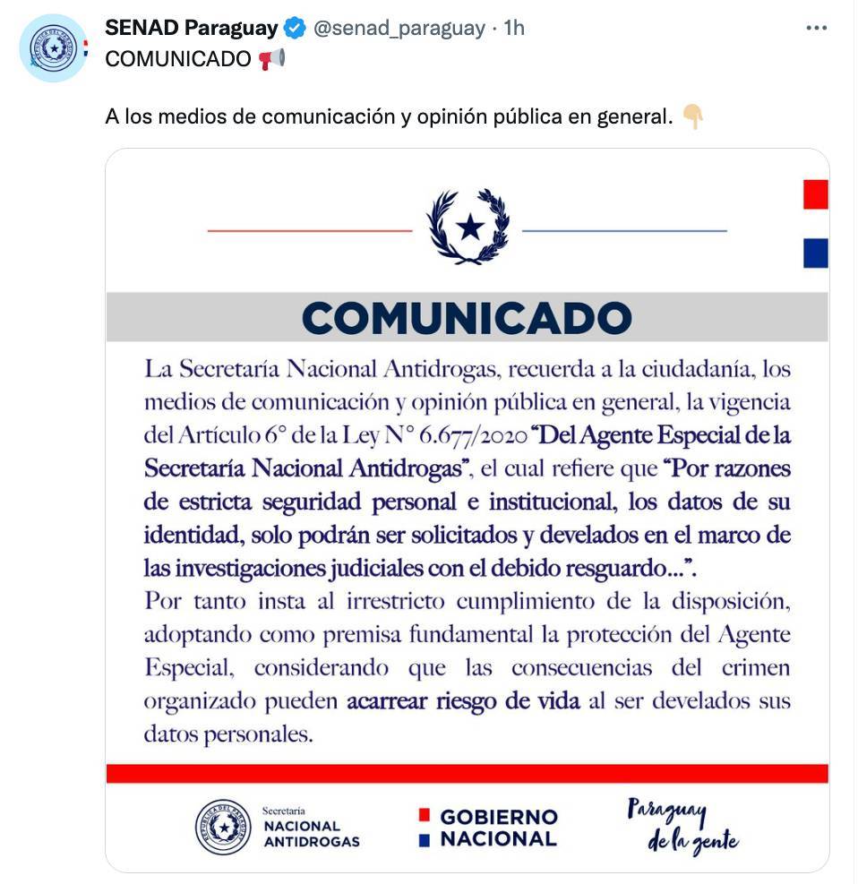 Este es el comunicado emitido por Senad luego de las publicaciones periodísticas.