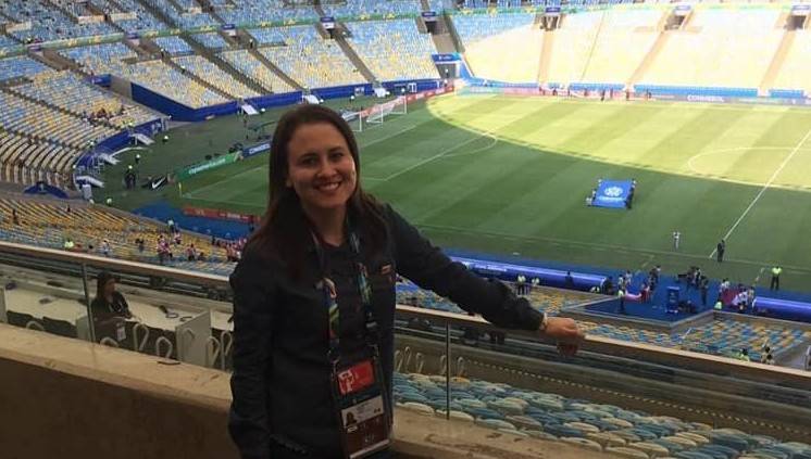 Marlene Torres en el Maracana, cuando le tocó cubrir la Copa América Brasil 2019.
