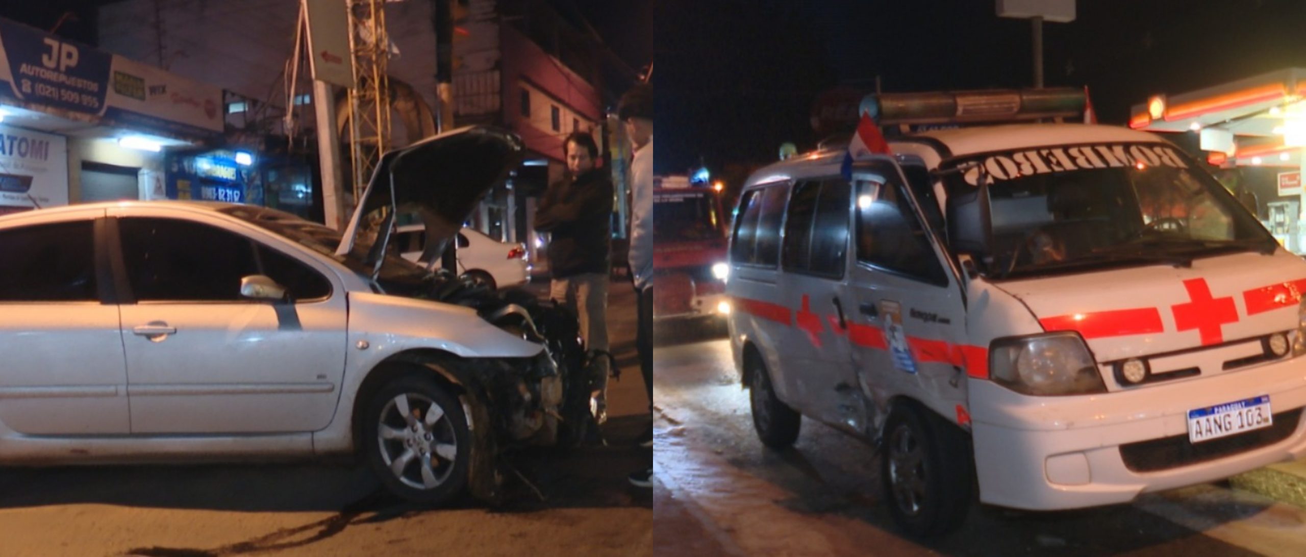 Violento choque entre ambulancia y automóvil en Fernando de la Mora. Foto: Captura de video