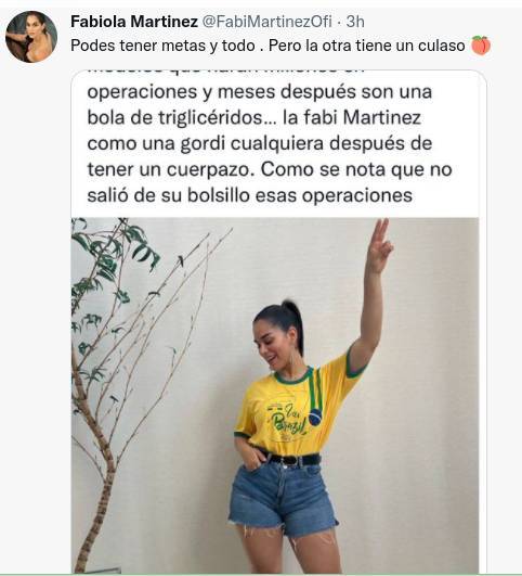 La respuesta de Fabi Martínez al agresivo posteo de una usuaria de Twitter identificada como Tía Panocha.