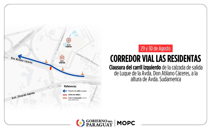 Corredor Vial Las Residentas: anuncian nuevos desvíos en zona de obras. Foto: MOPC