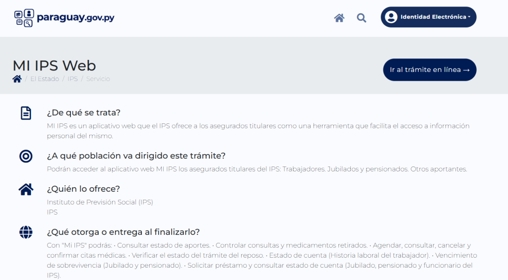 Página de inicio en "Mi IPS Web" a través del portal.