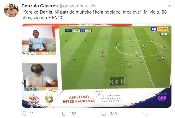 Derlis, en pleno partido virtual ante el “Kun”.