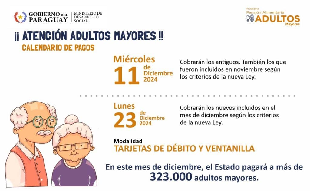 Calendario de pagos correspondiente al mes de diciembre.