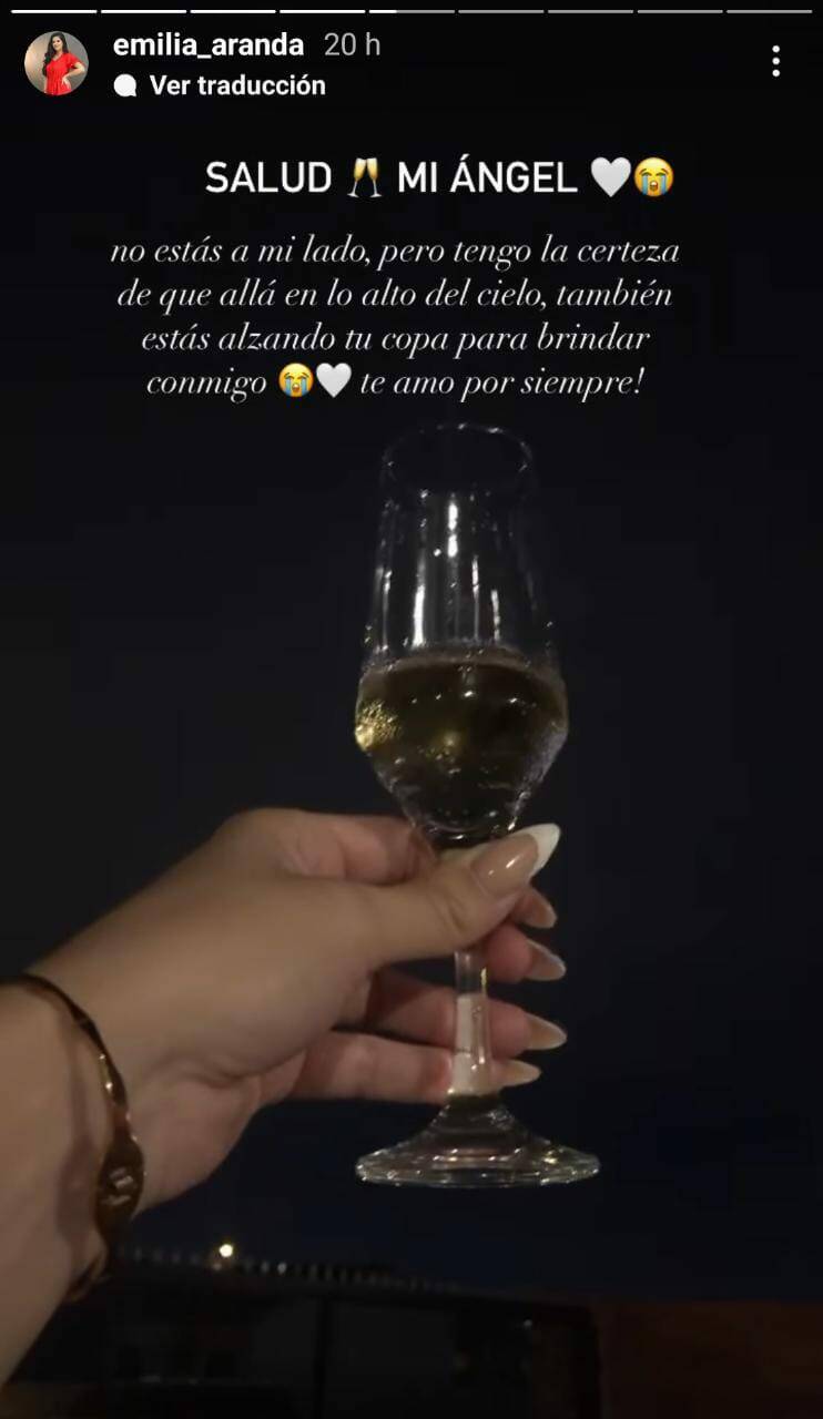 El brindis de Emilia Aranda en memoria de su hermana "Vita". (Foto: @emilia_aranda