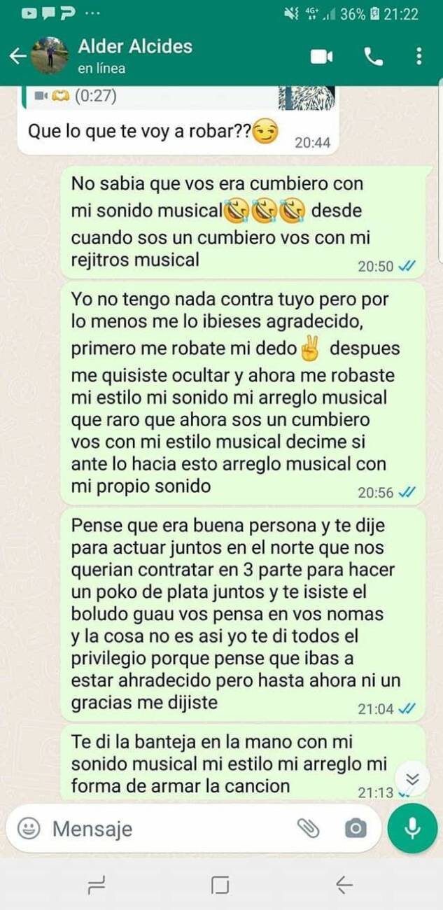 Batto Batto subió a las redes el reclamo que le hizo a Alder por Whatsapp.