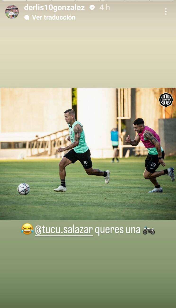 La broma de Derlis González al "Tucu" en pleno entrenamiento. (Foto: Instagram)