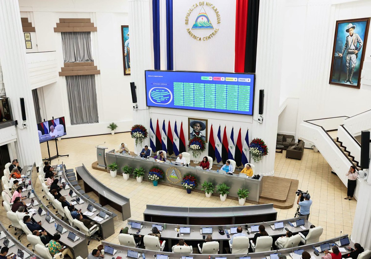 Sesión de la Asamblea Nacional (Congreso) de Nicaragua durante uno de los debates sobre la reforma para proscribir a los partidos opositores.