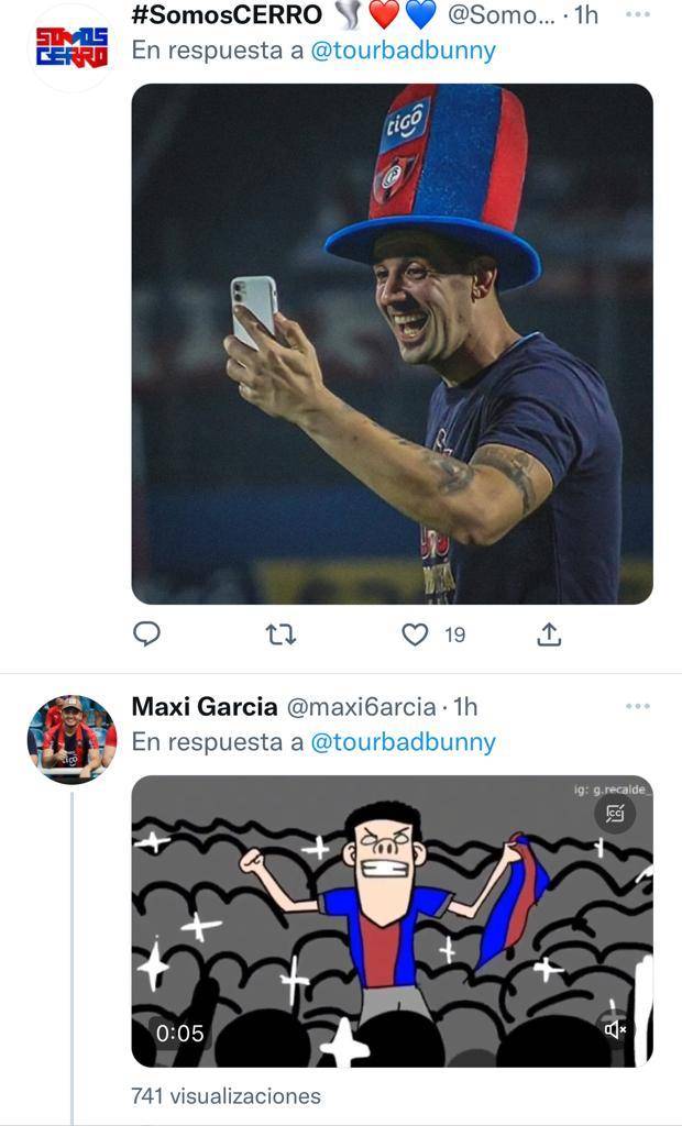 Los cerristas celebrando la publicación del equipo de Bad Bunny.