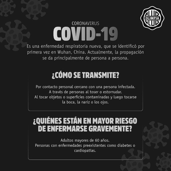 El club insiste con las informaciones más principales de cómo prevenir la epidemia.