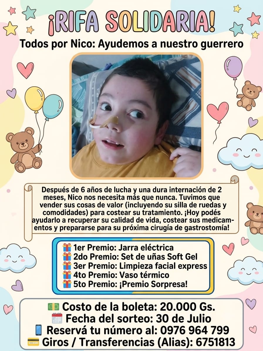 Rifa solidaria para ayudar a Nico. Foto: Gentileza