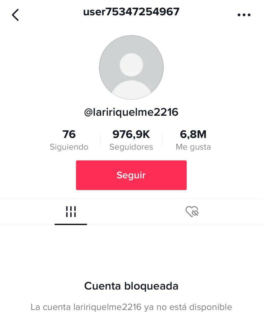 Así aparece ahora la cuenta de Larissa Riquelme en Tik Tok.