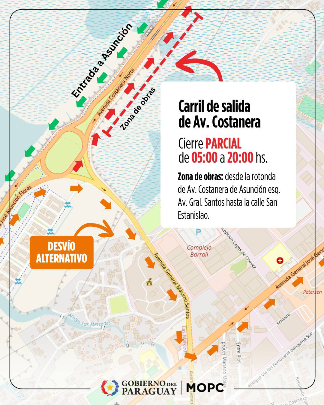 Este sábado habrá cierre de media calzada en la Costanera Norte por obras. Foto: MOPC