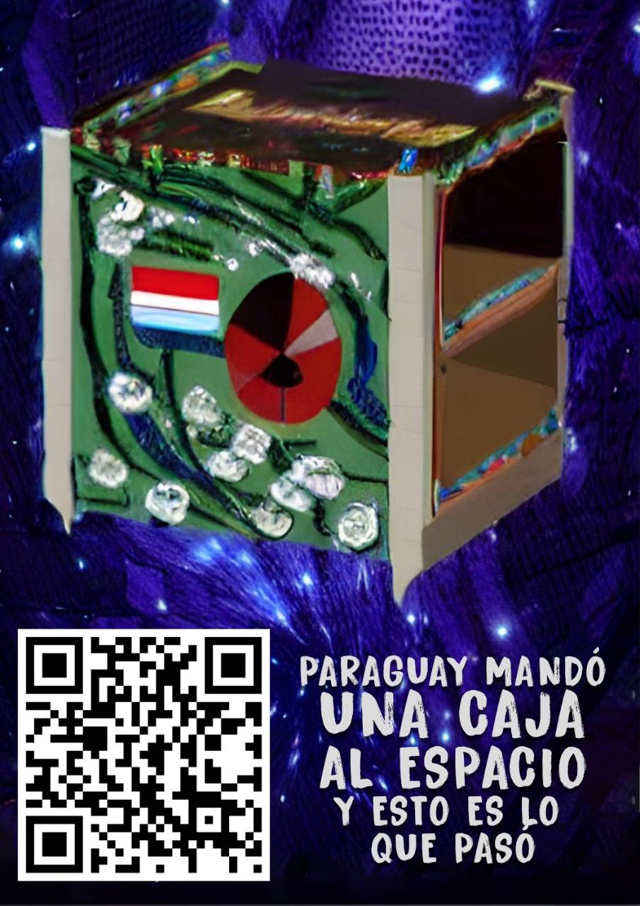 Uno de los Flyer con QR que el joven pegó por los comercios de San Bernardino. (Gentileza)