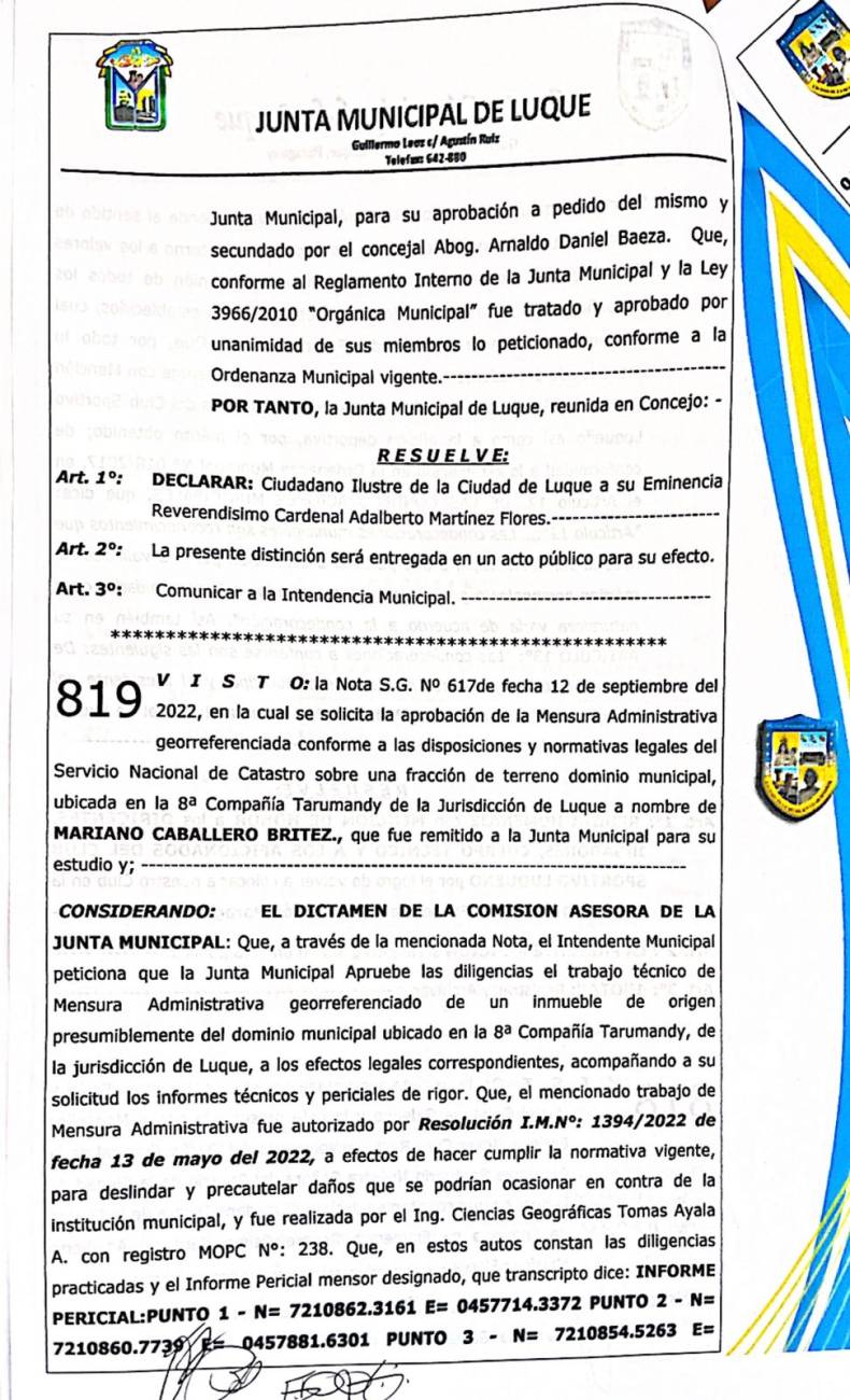 Minuta presentada por el concejal Kike Quintana y aprobada por el Pleno municipal. Gentileza
