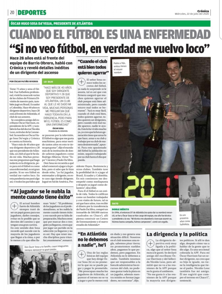 Nota a Óscar Sosa publicada por Crónica.