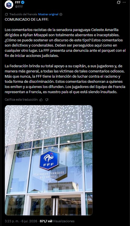La Federación francesa presentará una denuncia. Foto: captura